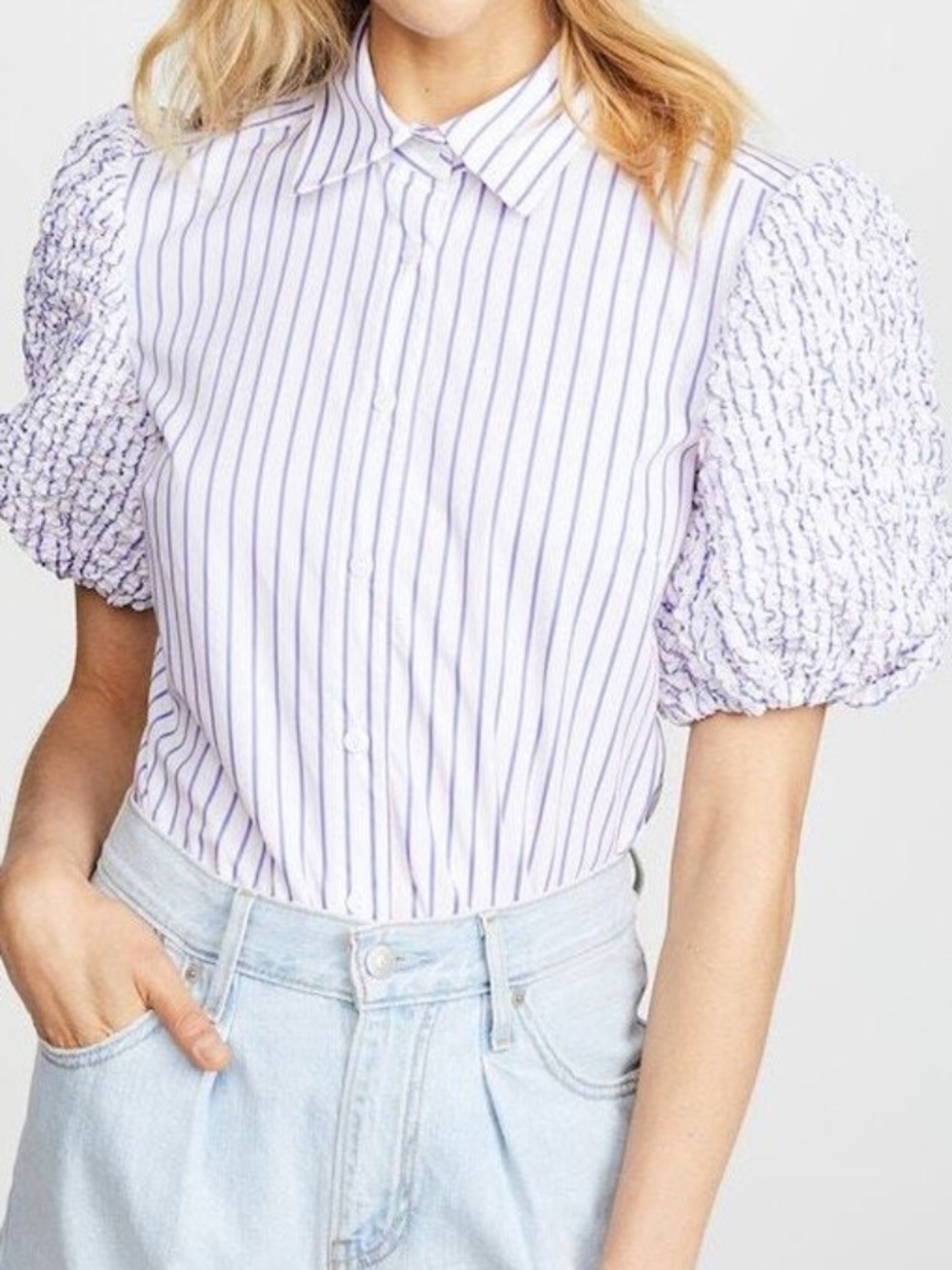Petersyn Zadie Striped Smocked Puff Sleeve Blouse Size S